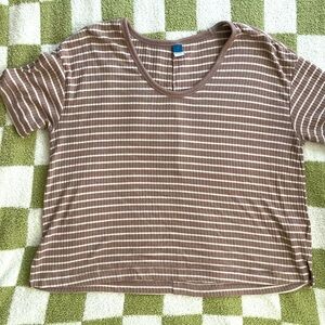 Old Navy Brown and White Striped Short Sleeve Tee
